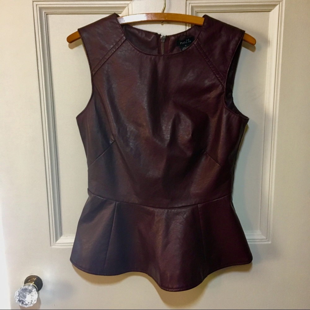 Faux leather peplum top